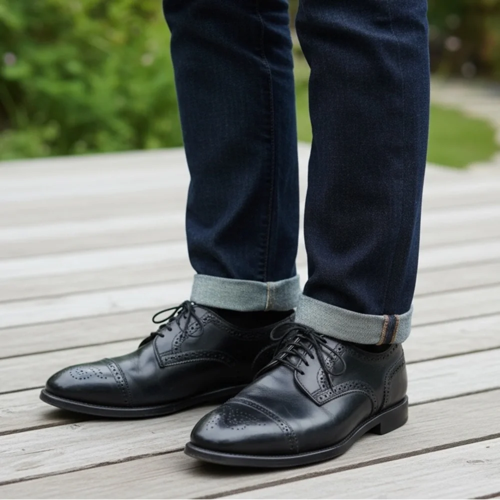 ALLEN EDMONDS Sanford Cap Toe Derby Oxford Dress Shoe Black 8.5D